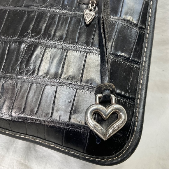 Black Leather Structured Alligator Embossed Leather Brighton Shoulder Bag - Picture 7 of 11